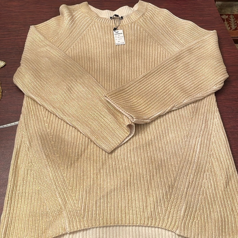 Express Metallic Cream Ribbed Knit Sweater